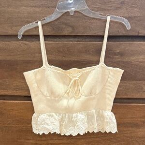 Dressed in LALA Cream Lace Trim Knit Tank Top